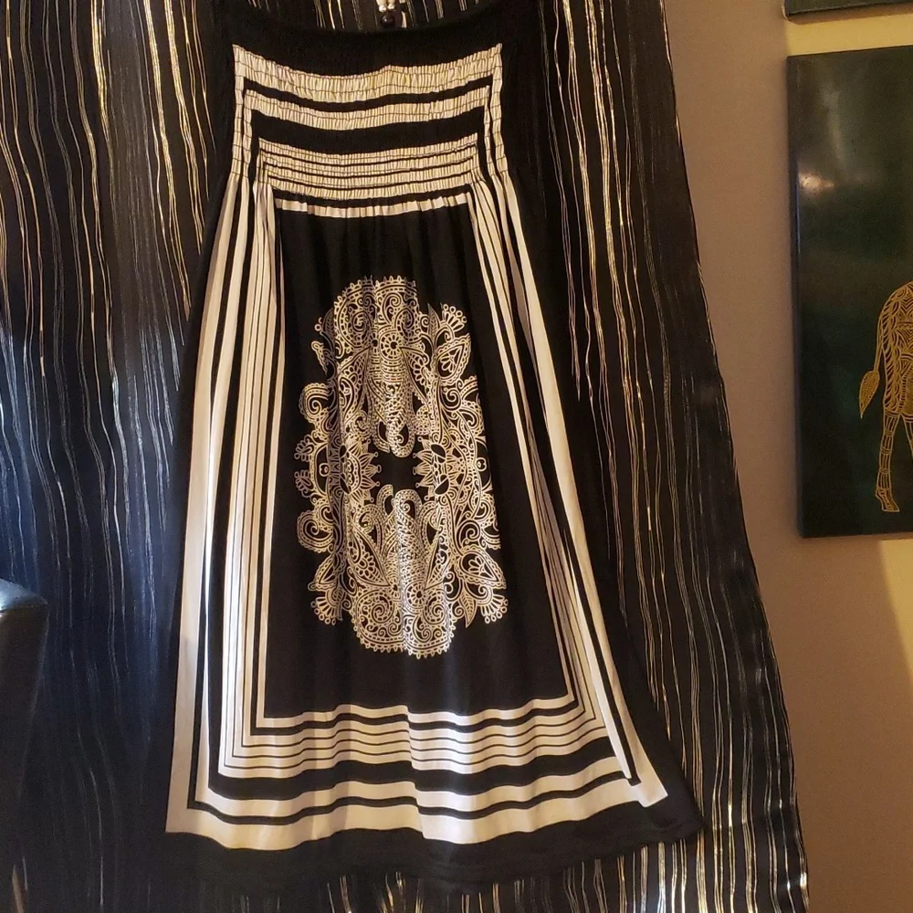 Gorgeous Black Egite Strapless Summer Dress Beaded Tie Around Neck Embellished - Picture 8 of 14